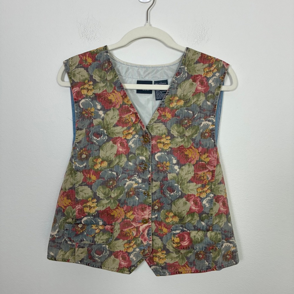 Lizwear Vintage Floral Tapestry Vest Women's L Striped Cottagecore Granola Girl